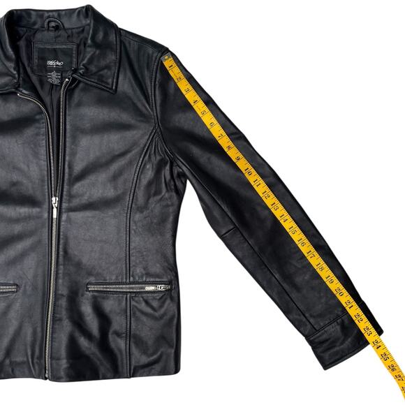 Mossimo Leather Jacket Womens Size S Zip Pockets Cuffs Lined Relaxed - Picture 8 of 8